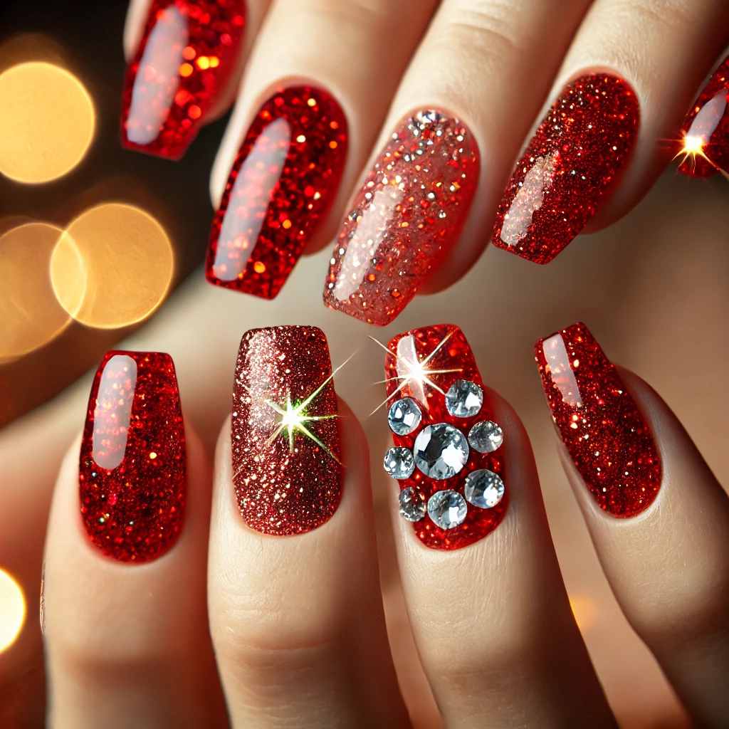 Red Glitter with Rhinestone Embellishments