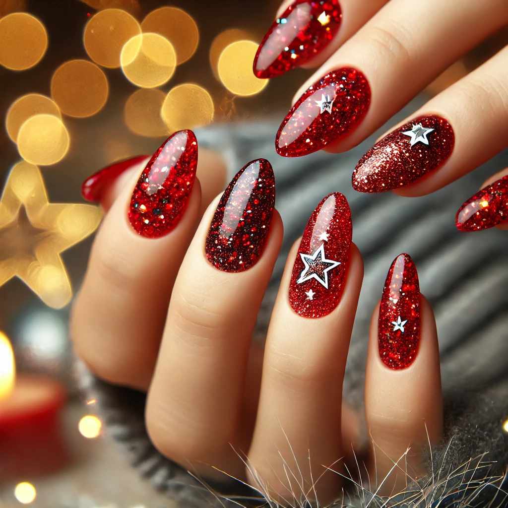 Red Glitter with Rhinestone Star Accents