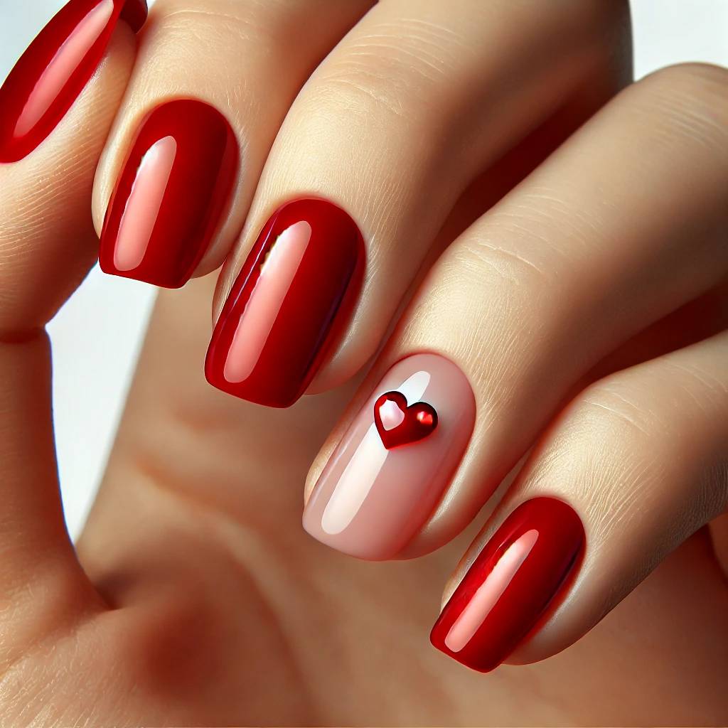 Red Hearts on Glossy Red Nails