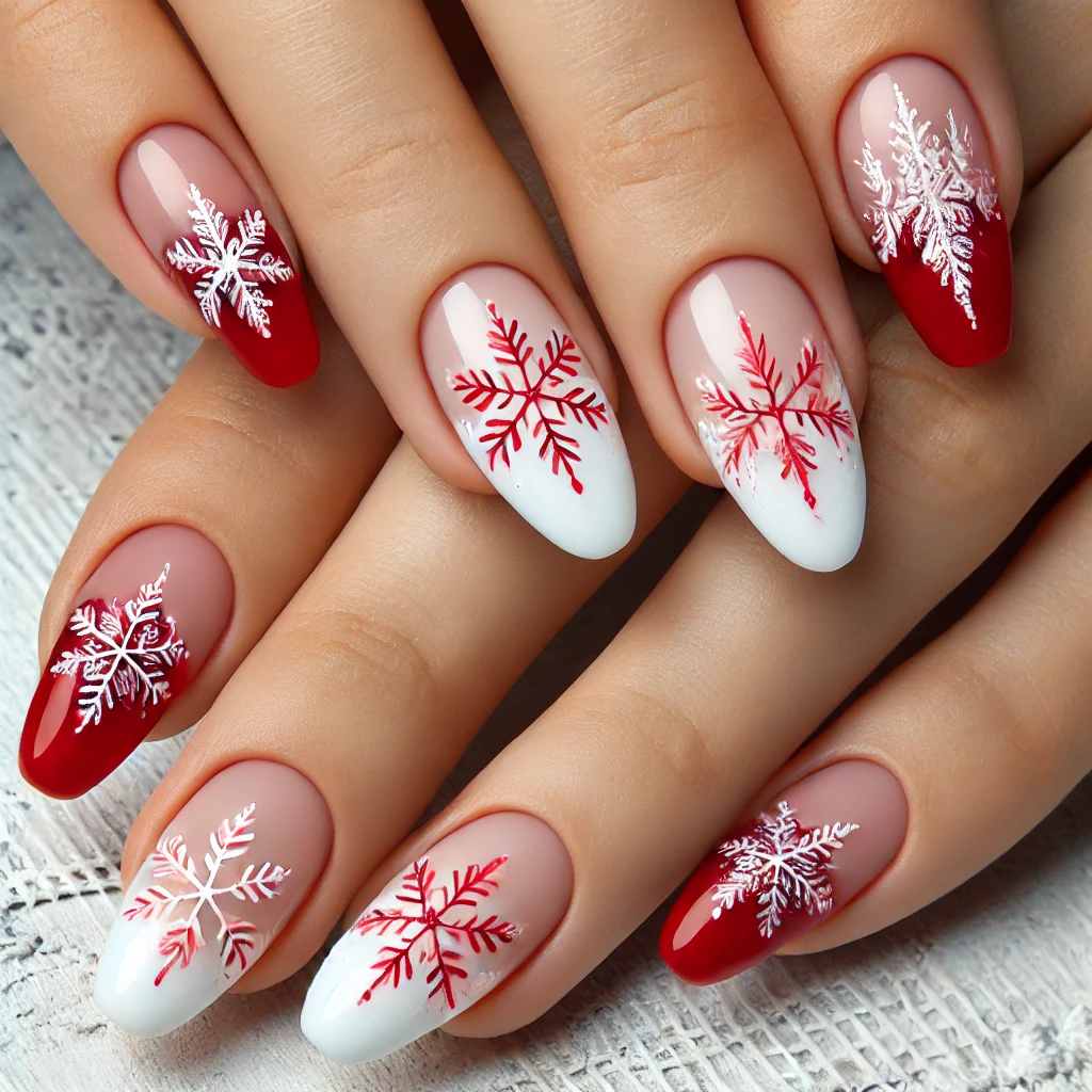 Red Tips with Snowflake Art