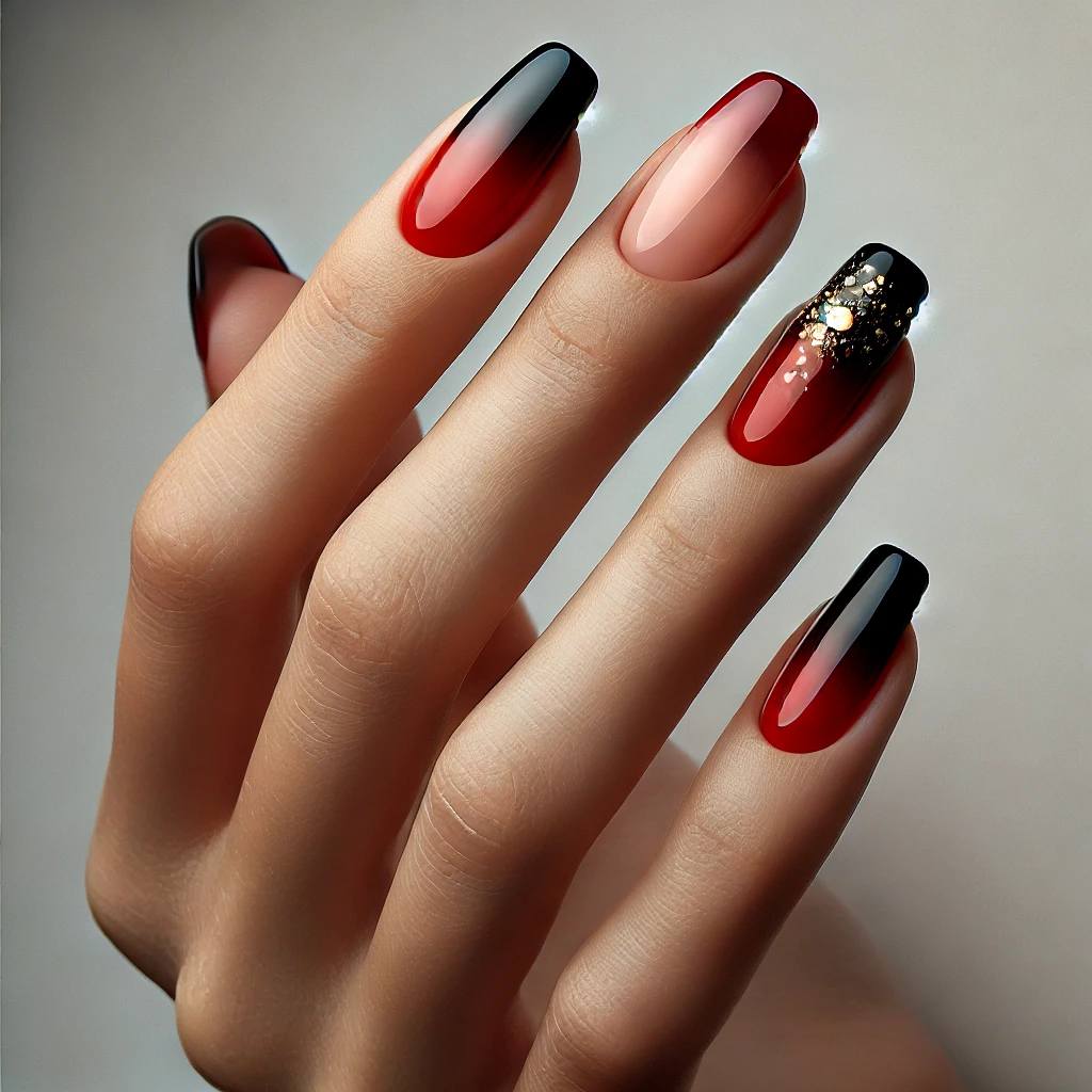 Red and Black Ombre with Gold Foil