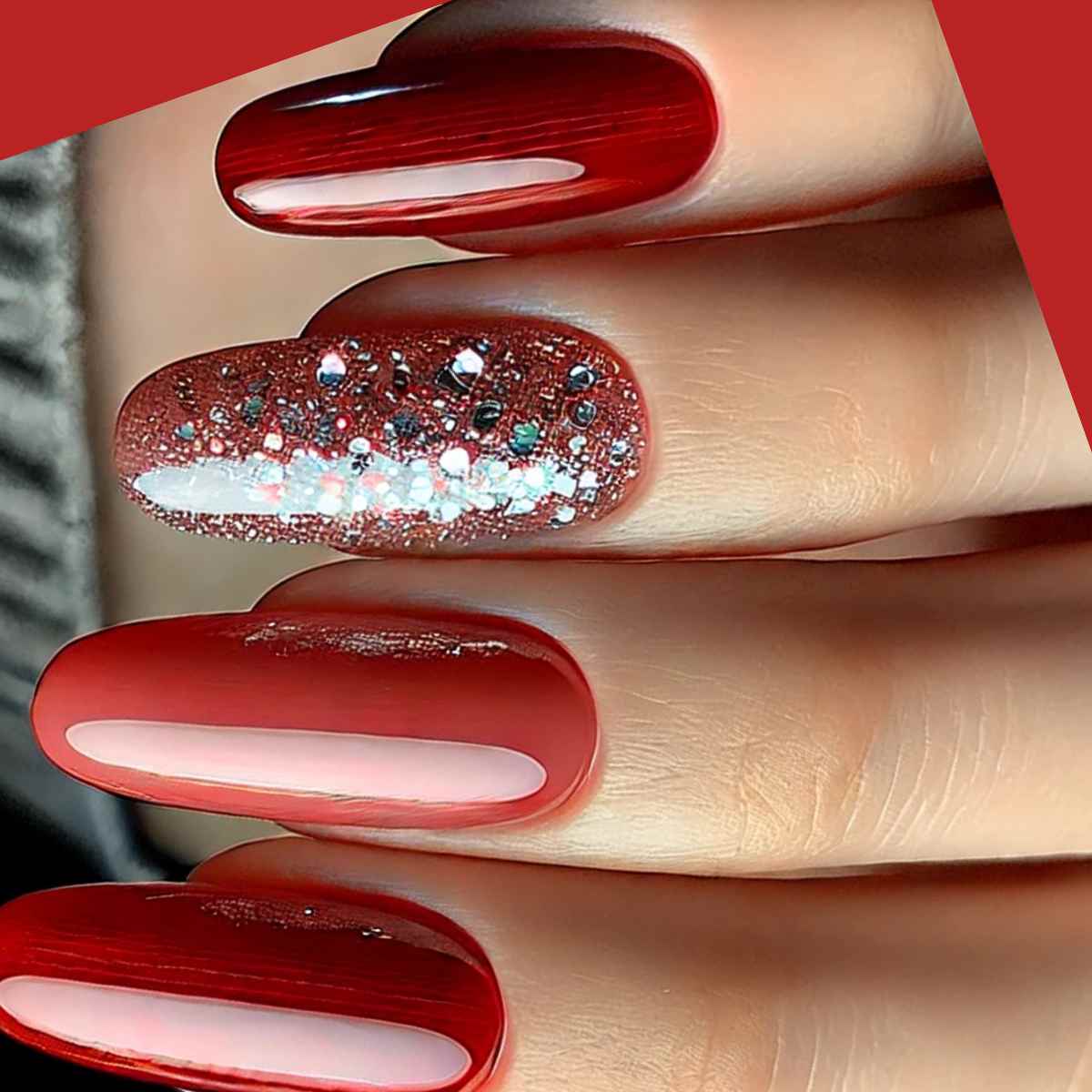 Red and Silver Glitter Cuticle Accents