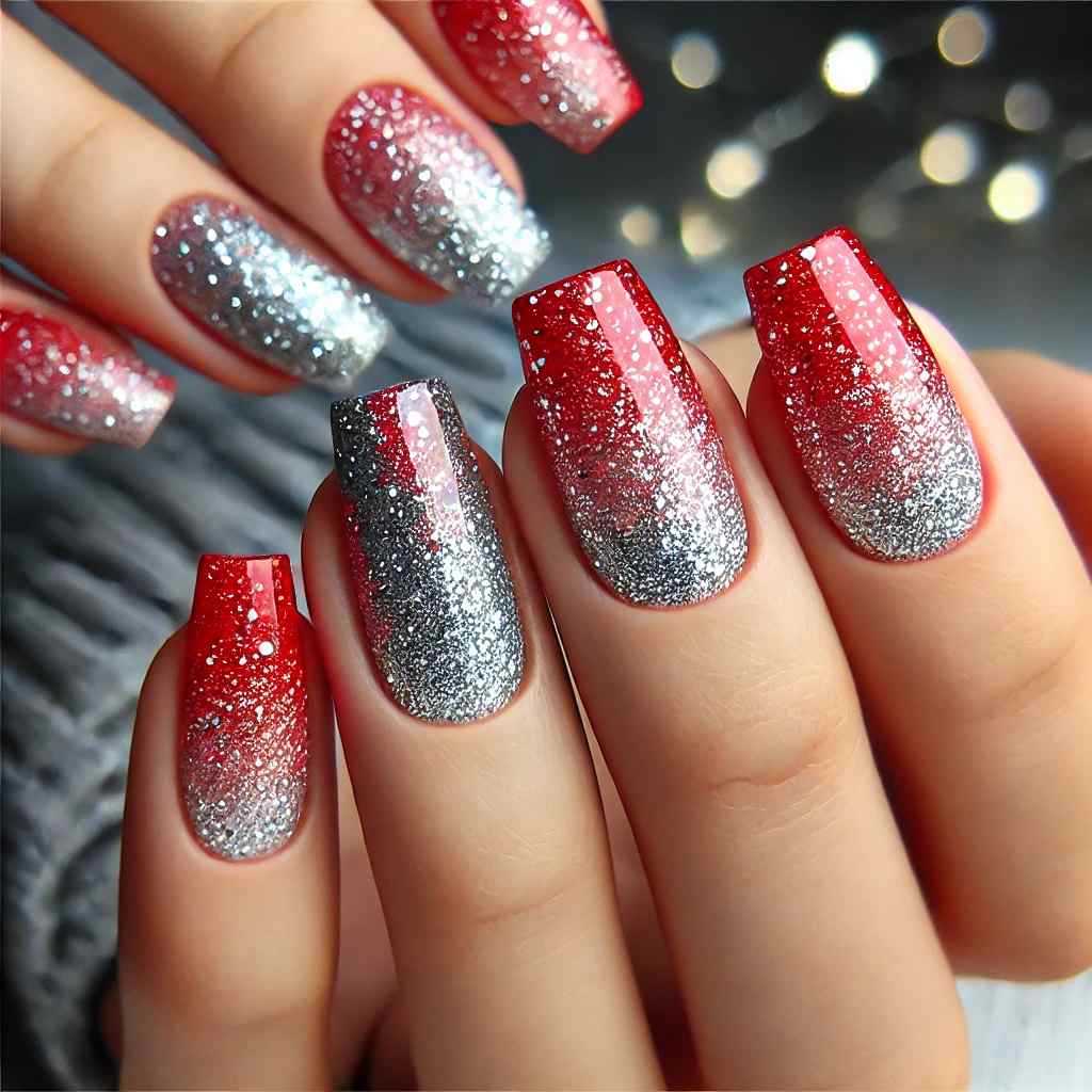 Red and Silver Glitter Gradient