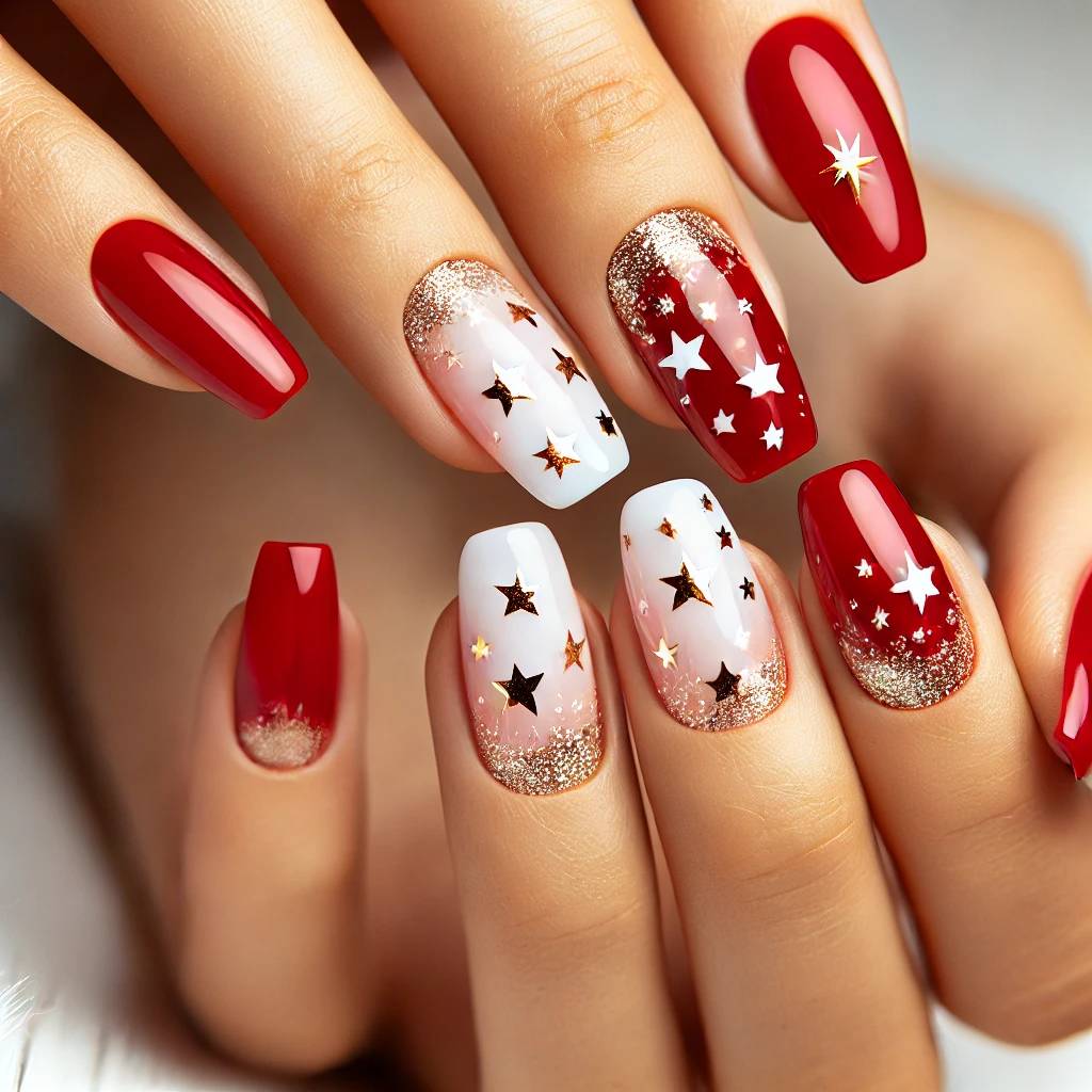 Red with Gold and White Stars