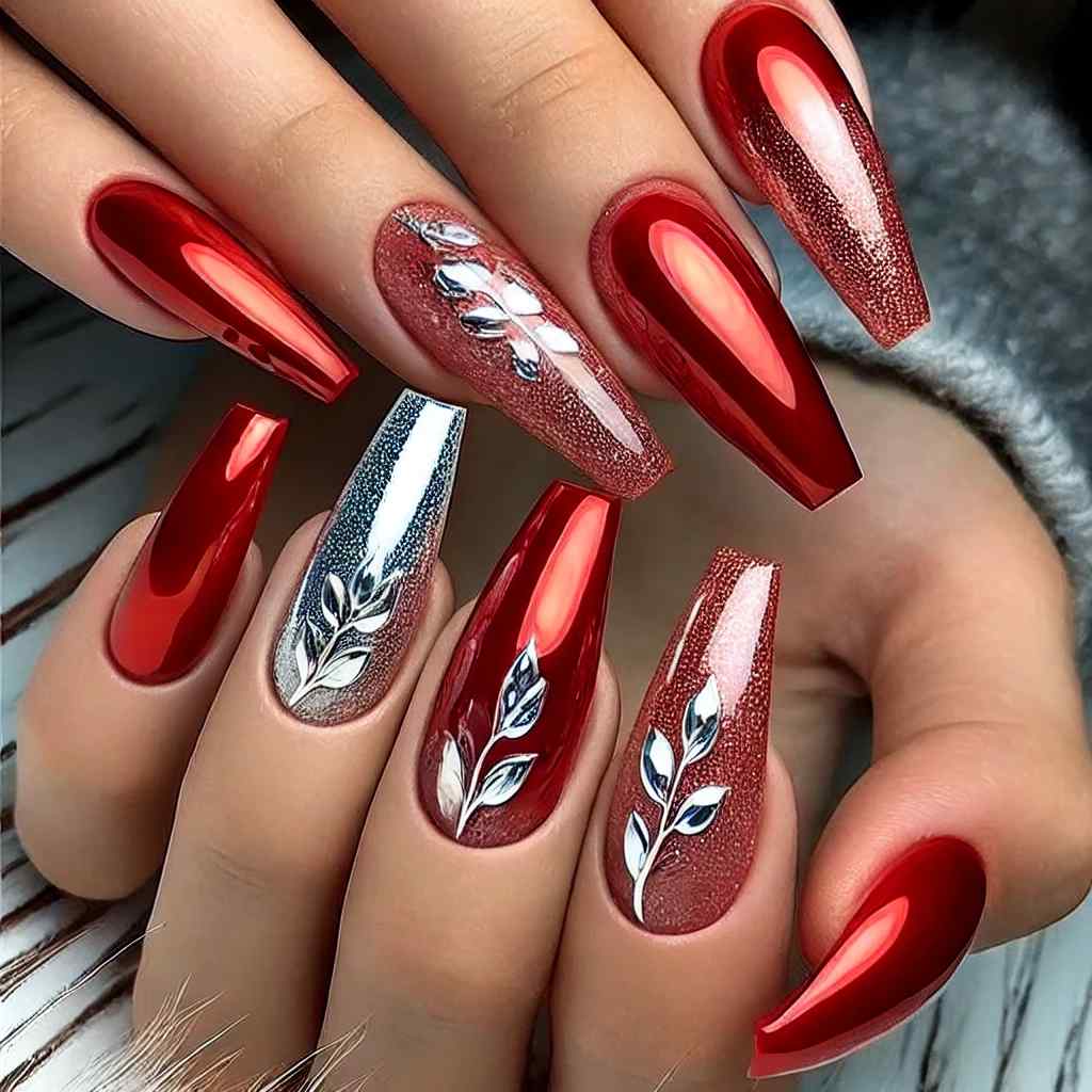 Ruby Red with Silver Foil Accents