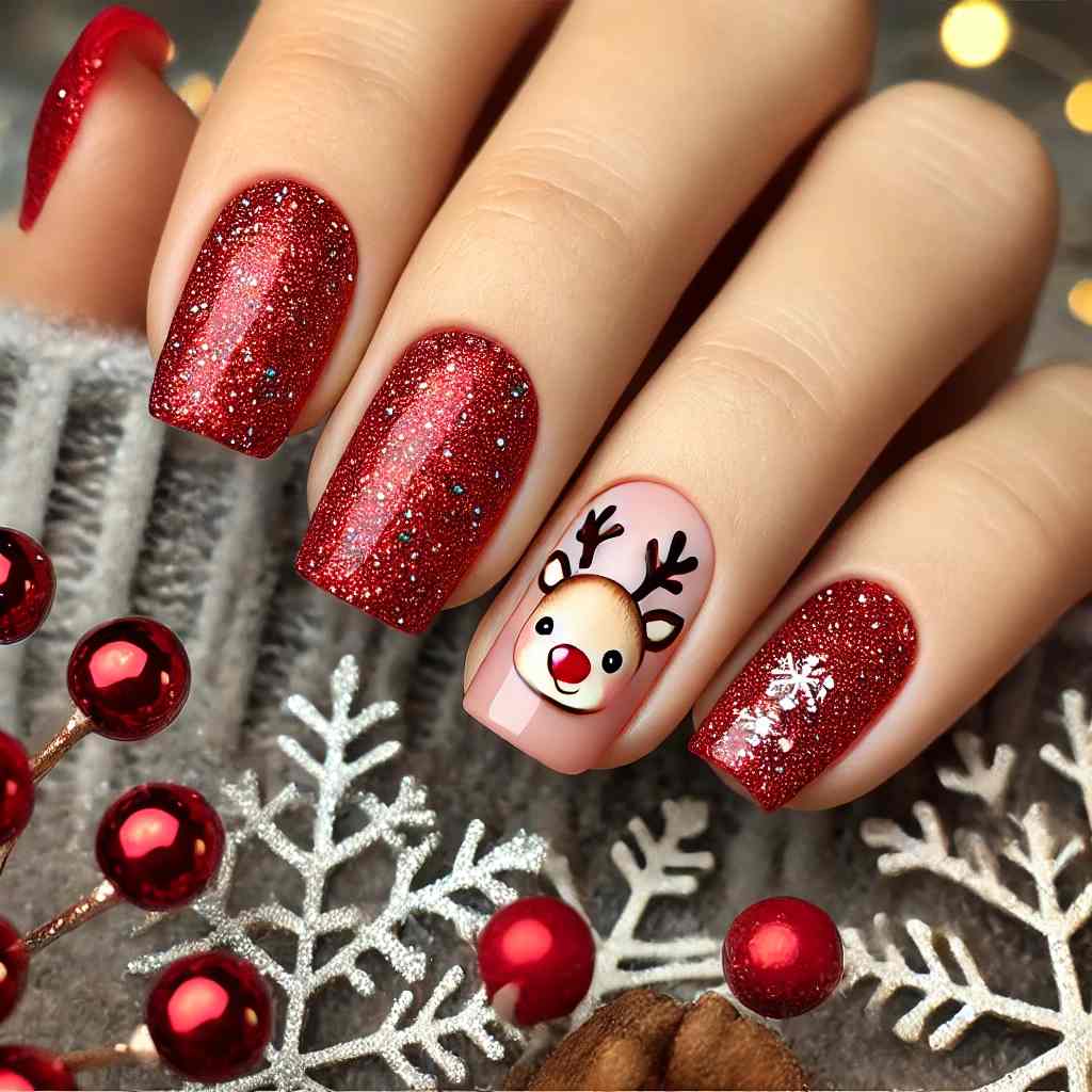 Rudolph-Inspired Red Nails