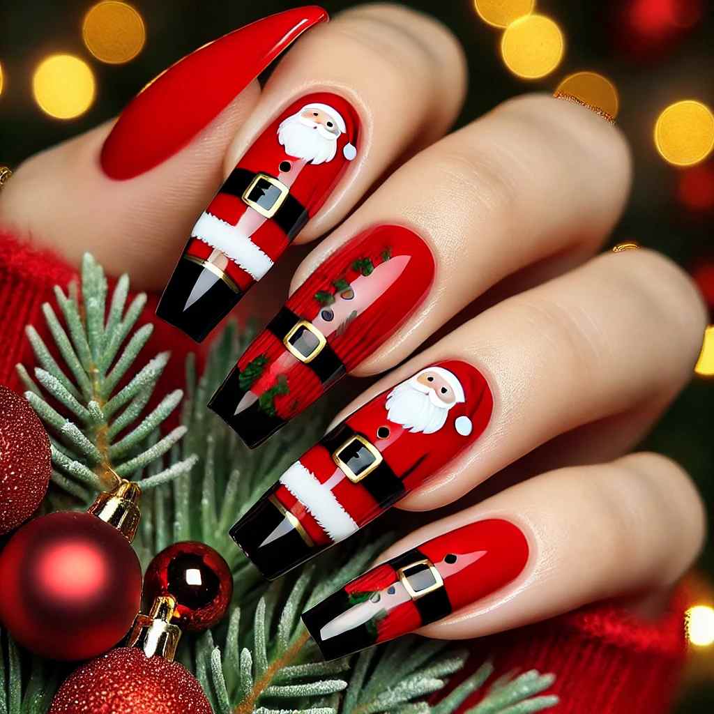 Santa’s Suit-Inspired Nails