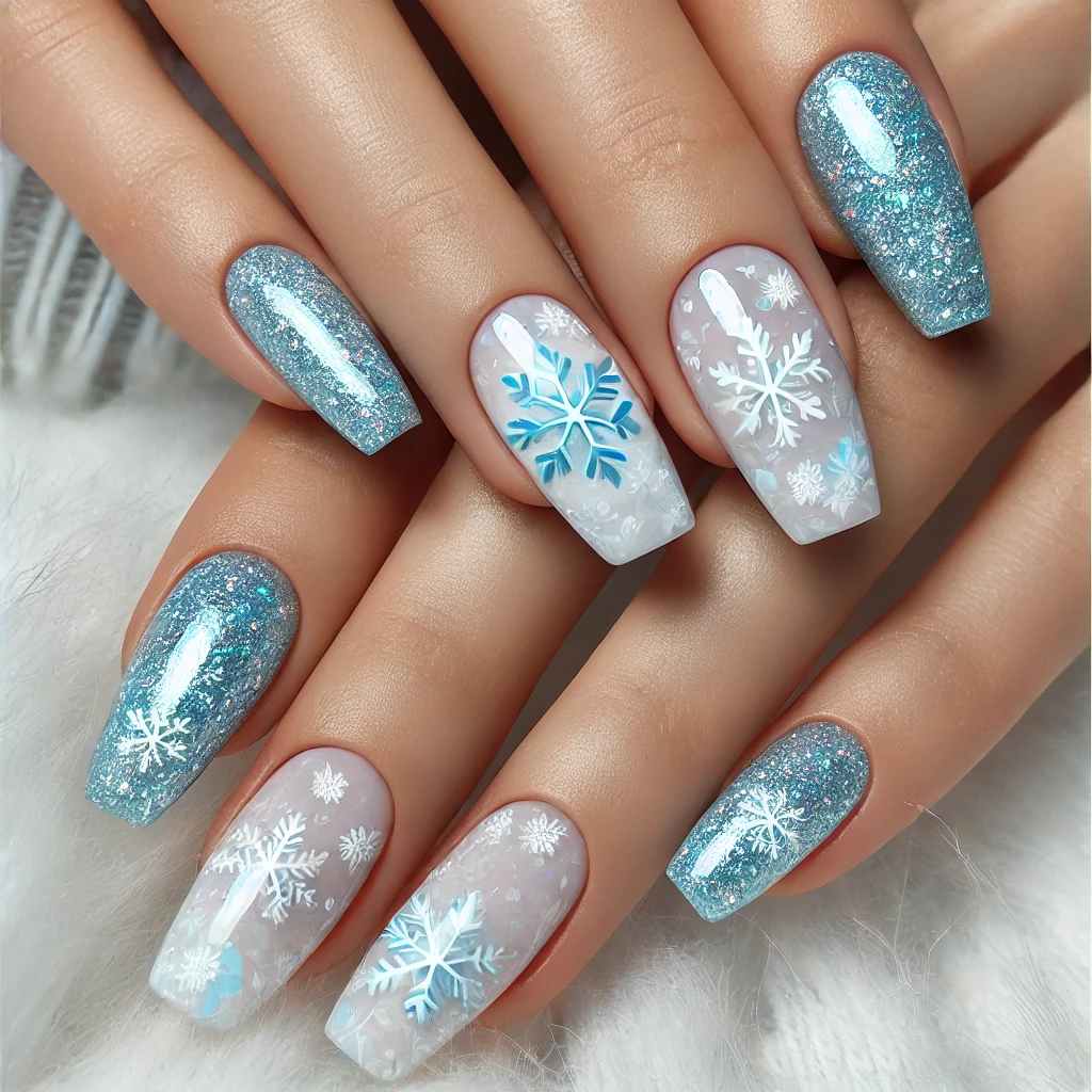 Shattered Glass Effect with Ice Blue Snowflakes