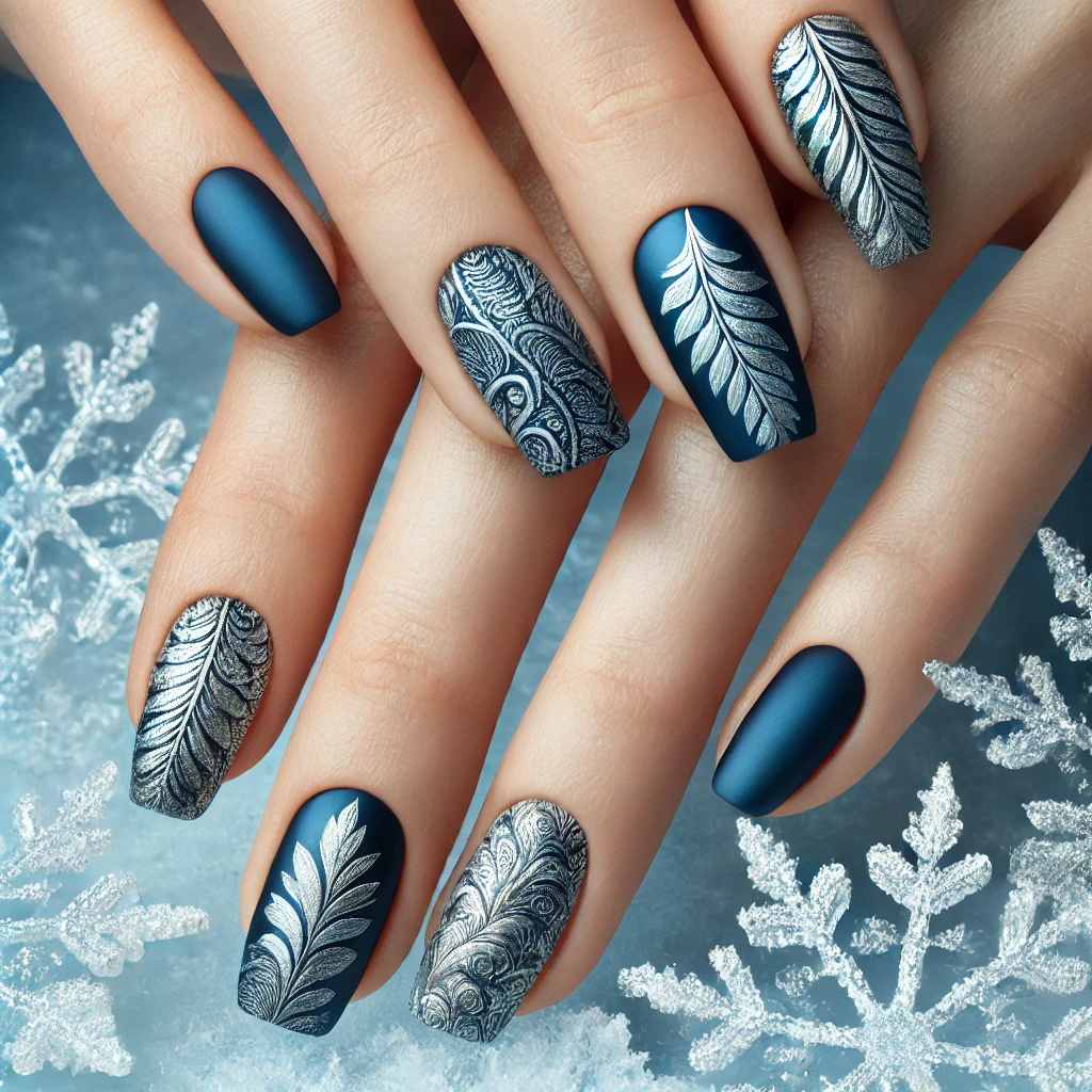 Silver Leaves on Midnight Blue