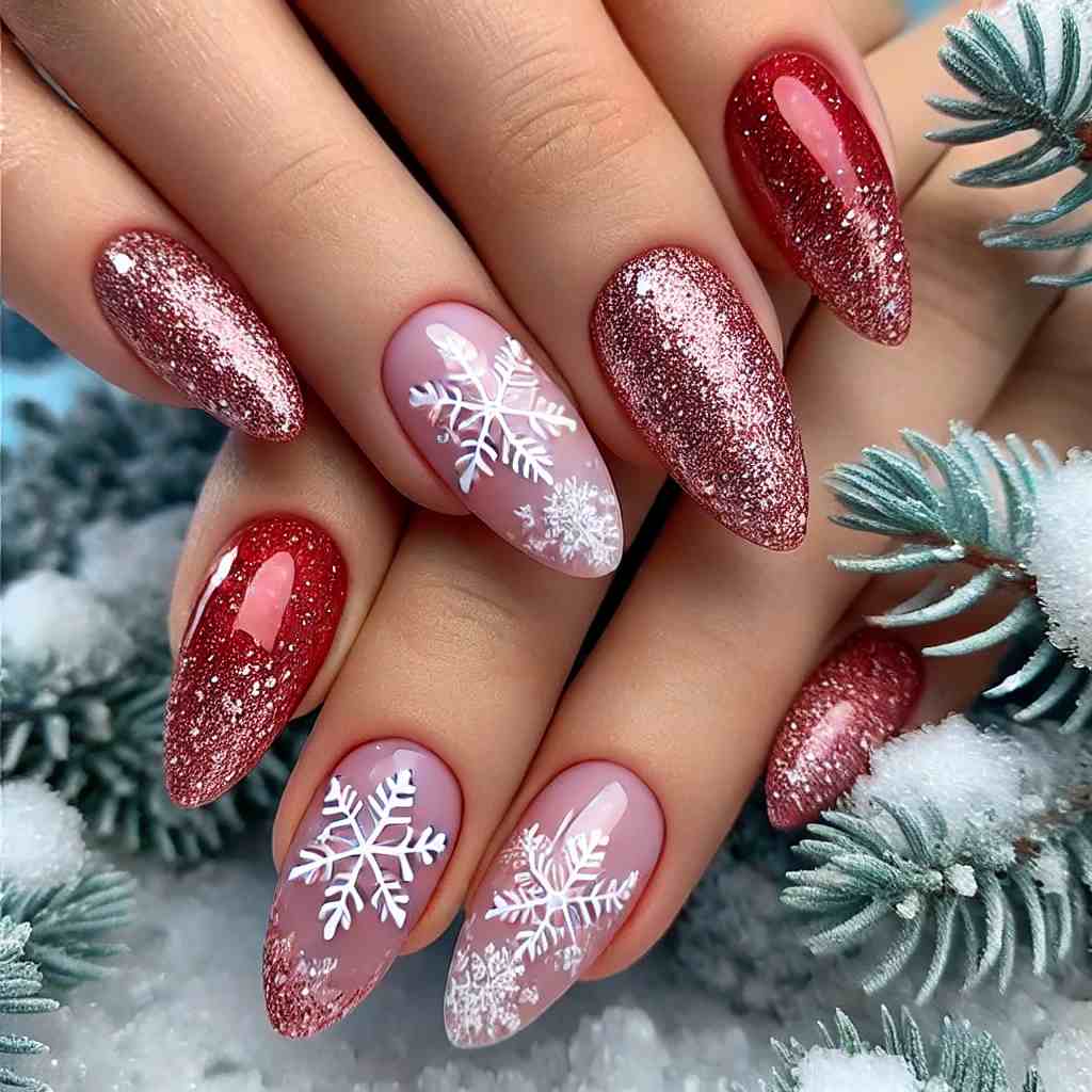 Snowflake Accents on Red Glitter