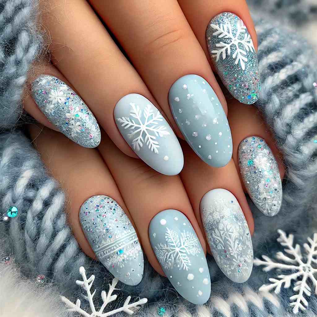 Snowflake Sparkle on Ice Blue