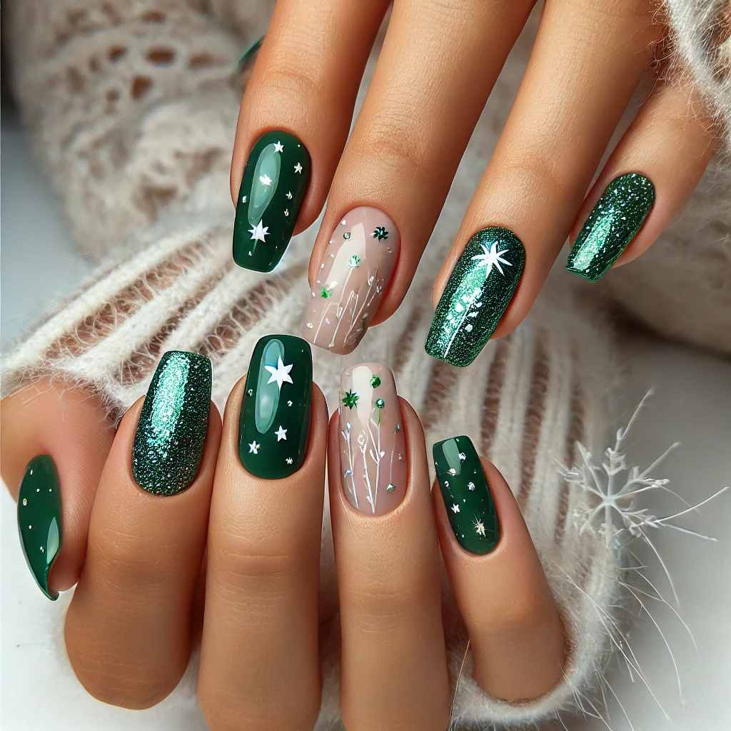 Sparkling Green with White Stars