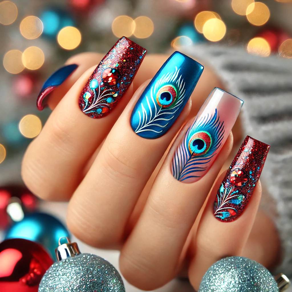 Sparkling Peacock Blue Nails