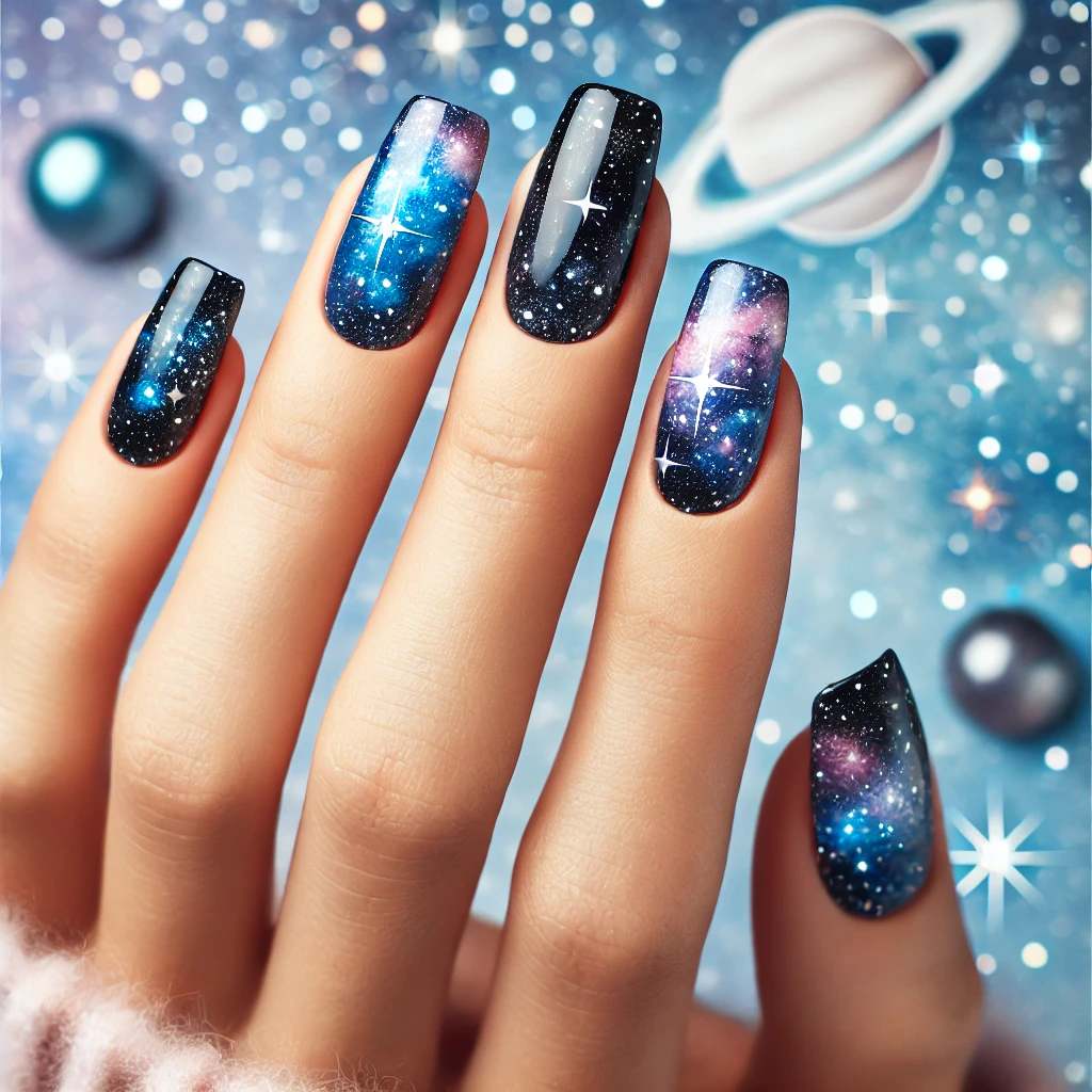 Starry Night Galaxy Nails