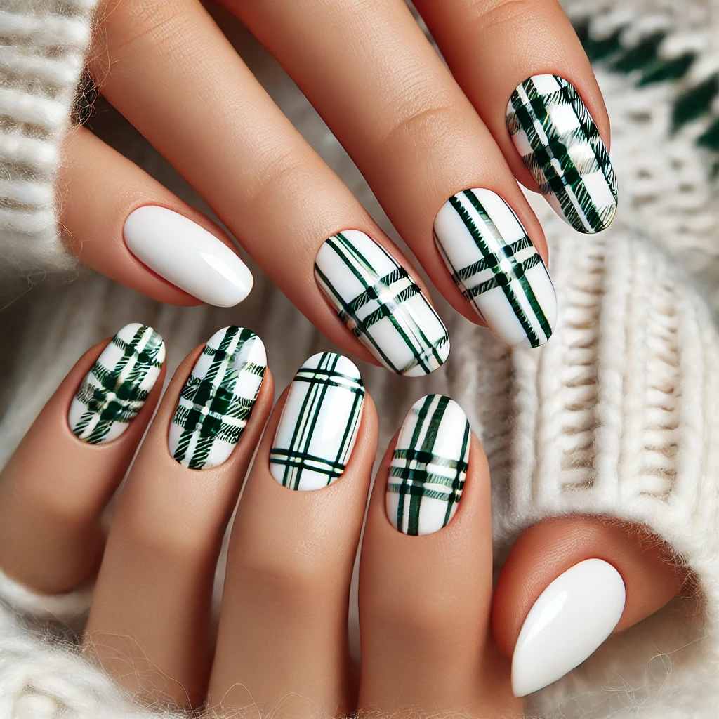 White Base with Green Plaid Patterns