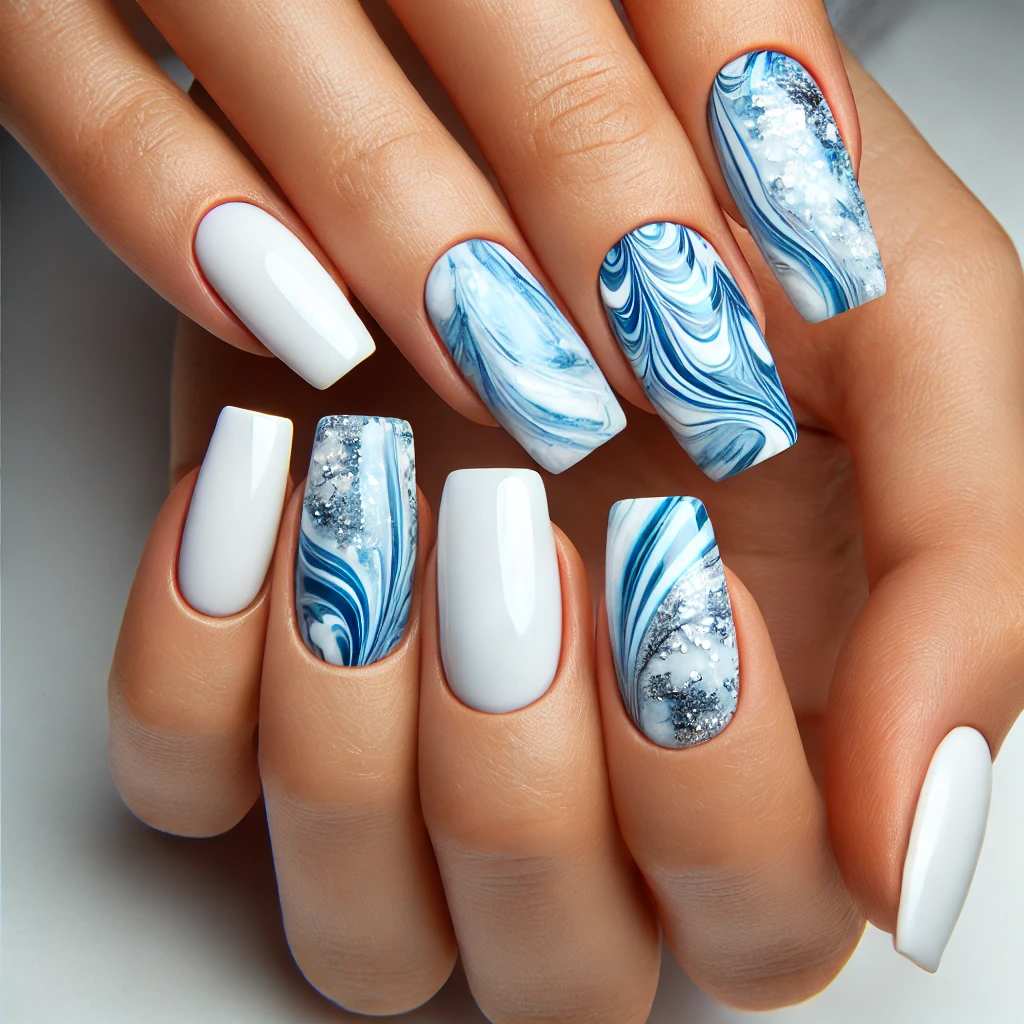 White and Blue Marbling