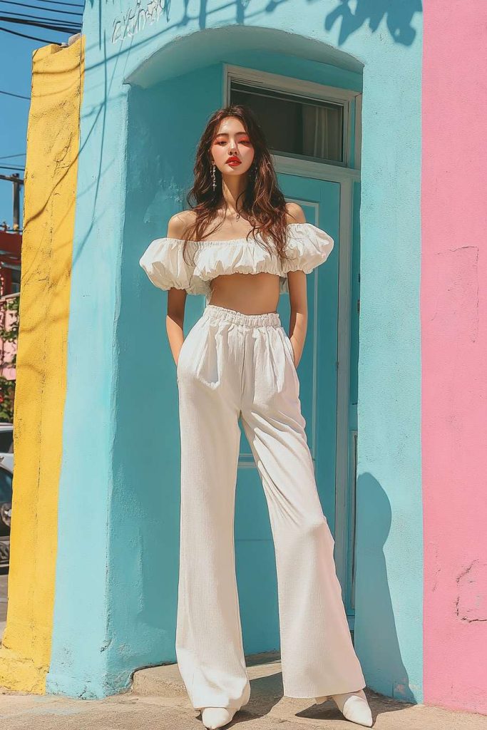 Wide-Leg Pants with Puff-Sleeve Tops