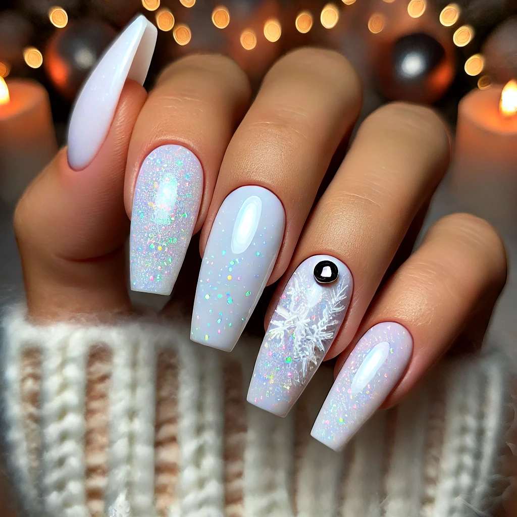 Winter Wonderland White with Glitter and Rhinestones