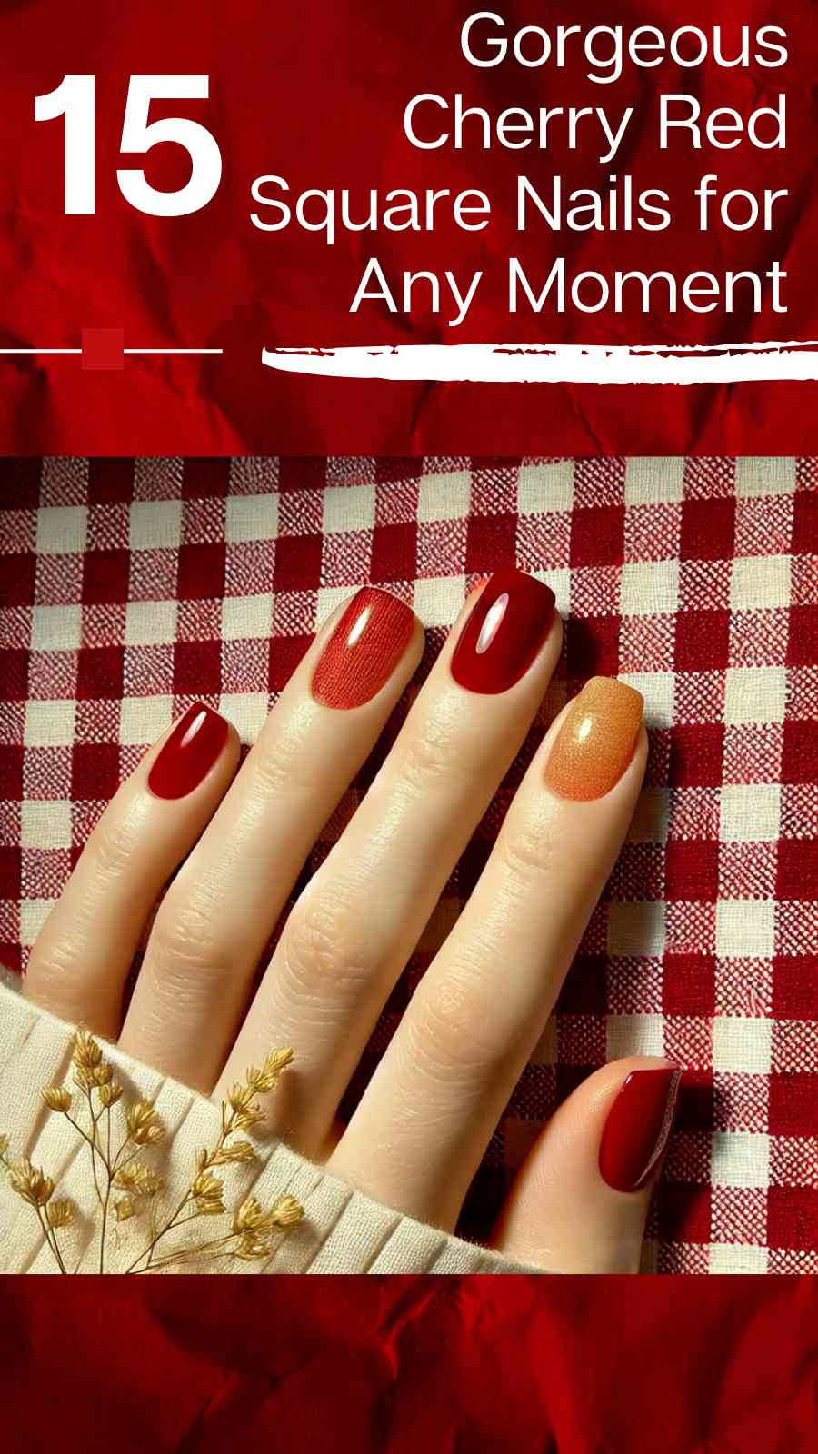 15 Cherry Red Square Nails That Steal the Show