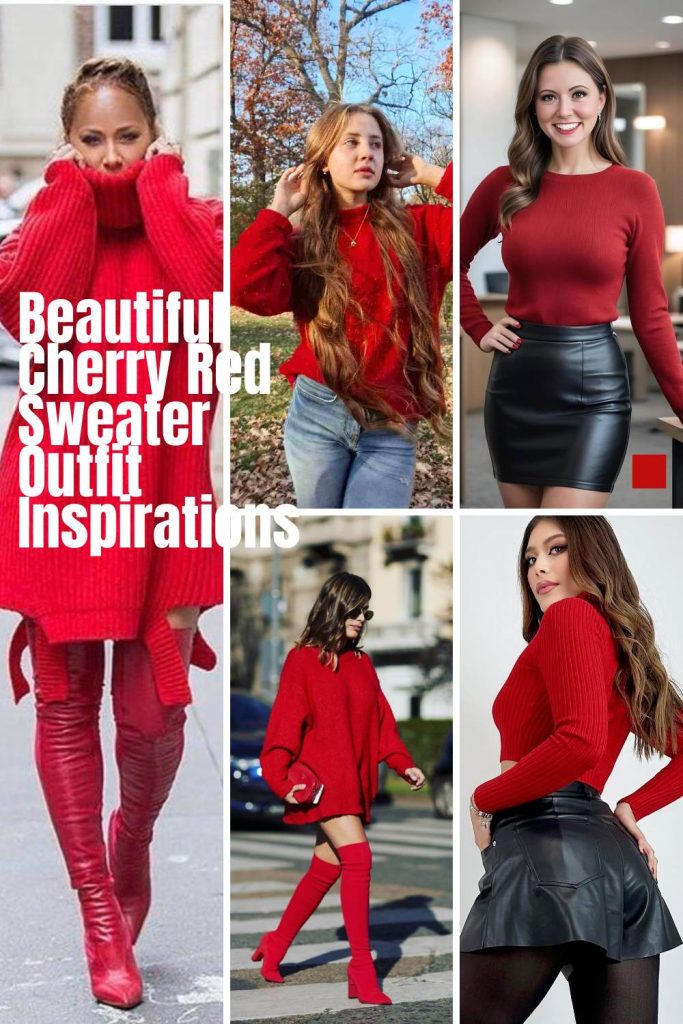 42 Beautiful Cherry Red Sweater Outfit Ideas