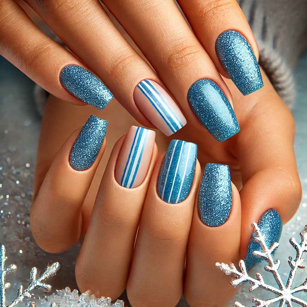 Blue Glitter Stripes and Negative Space