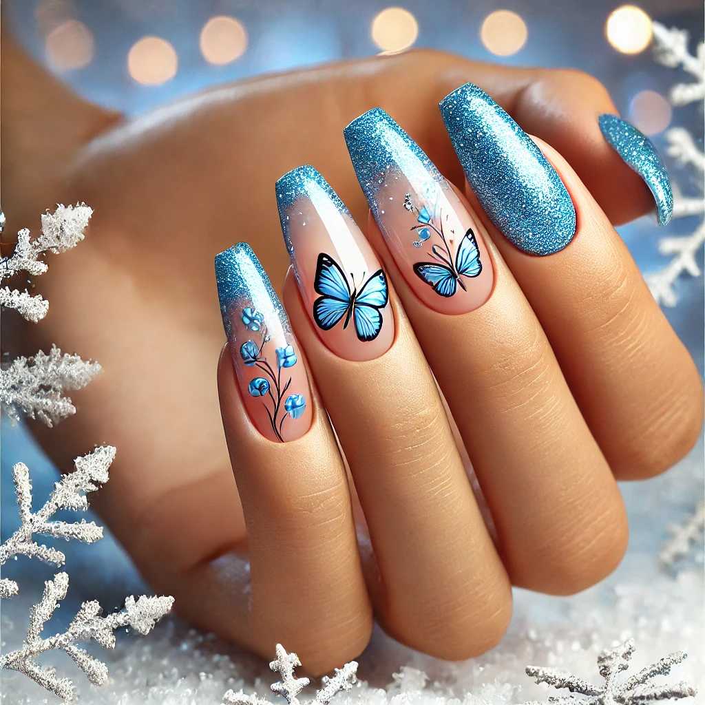 Butterfly Blue Glitter Art