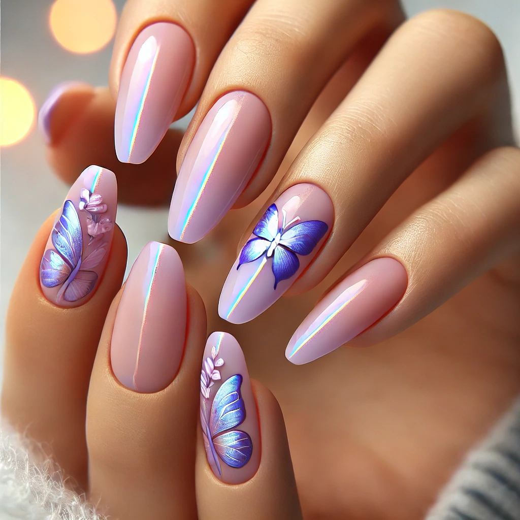 Butterfly Nail Art on Lavender Base