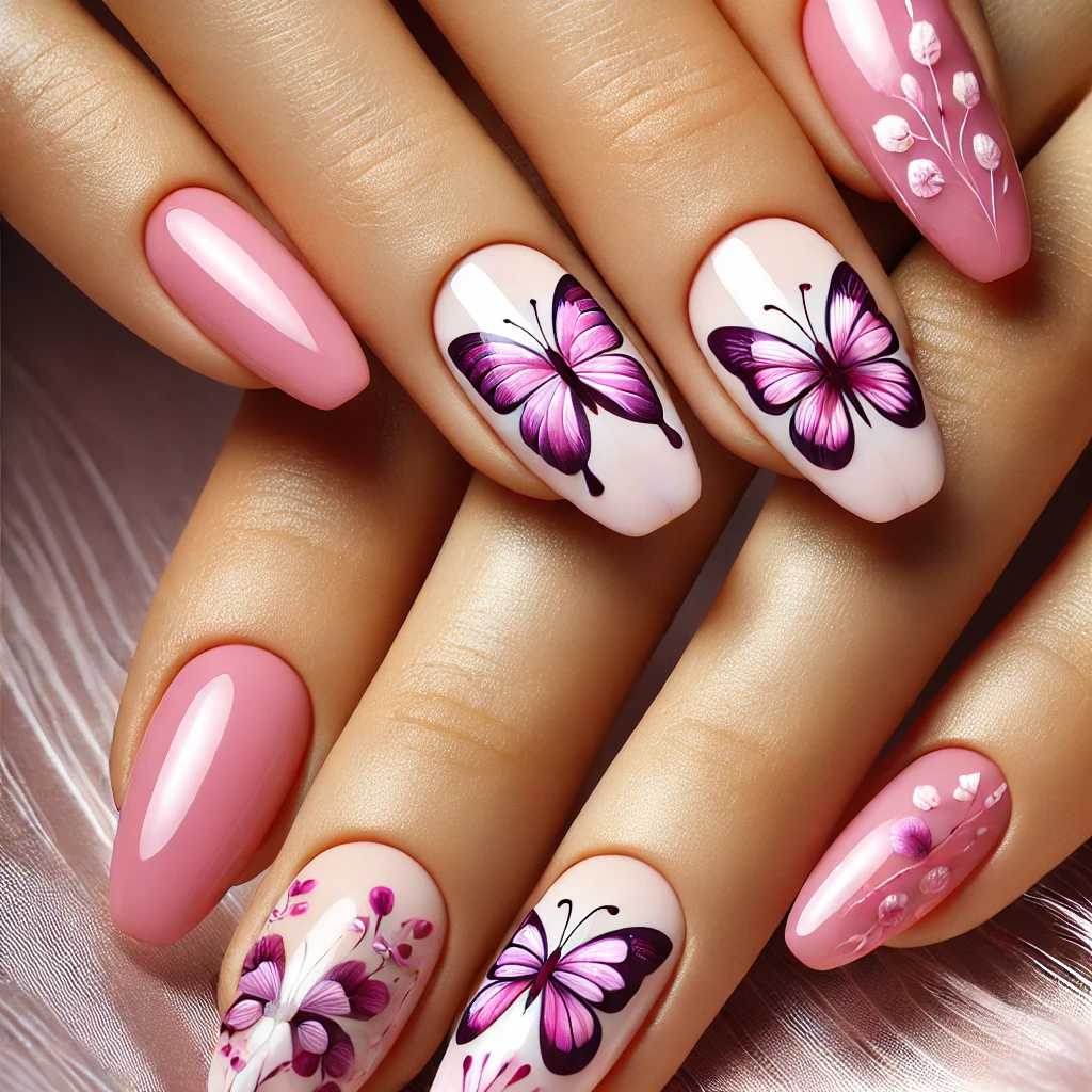 Butterfly-Shaped Pink Nail Art