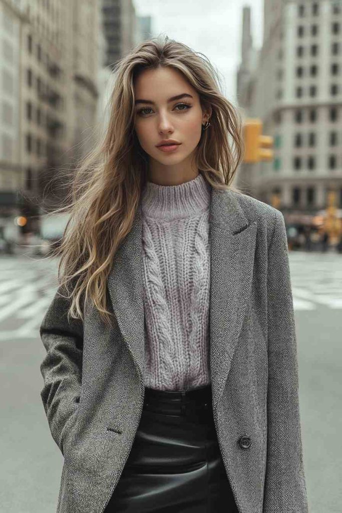 Cable Knit Sweater with Faux Leather Skirt