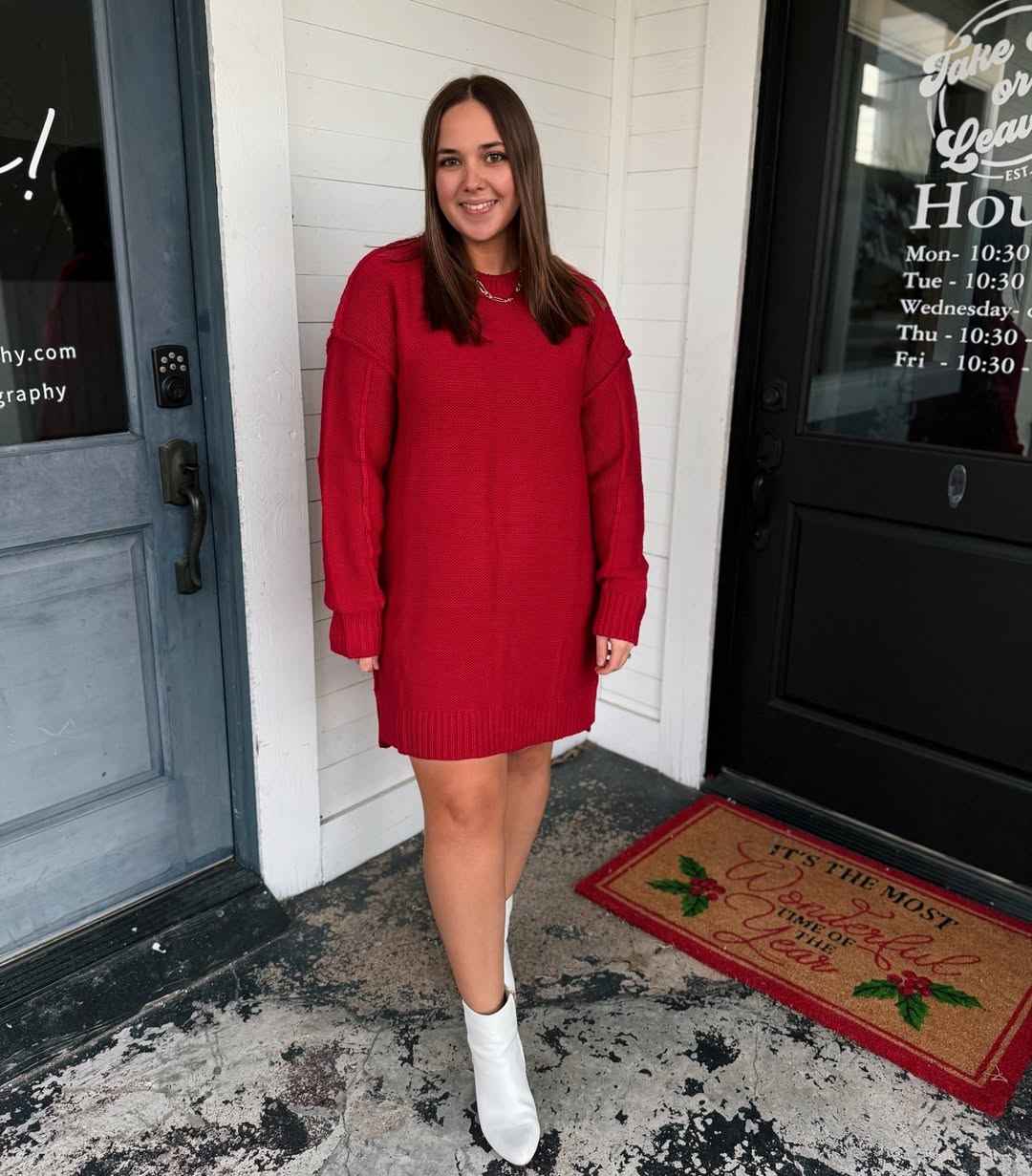 Cherry Red Sweater Outfit 14