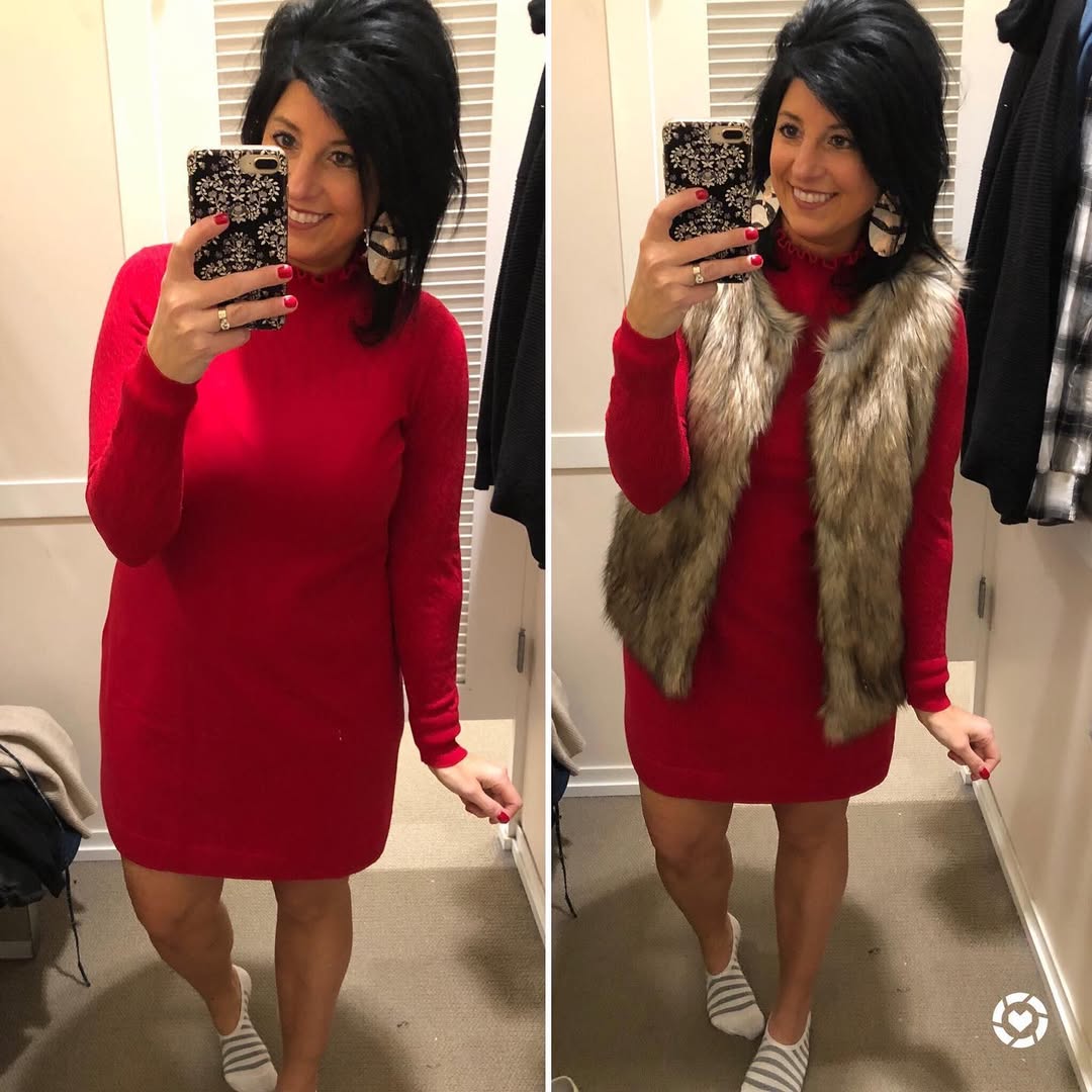 Cherry Red Sweater Outfit 16