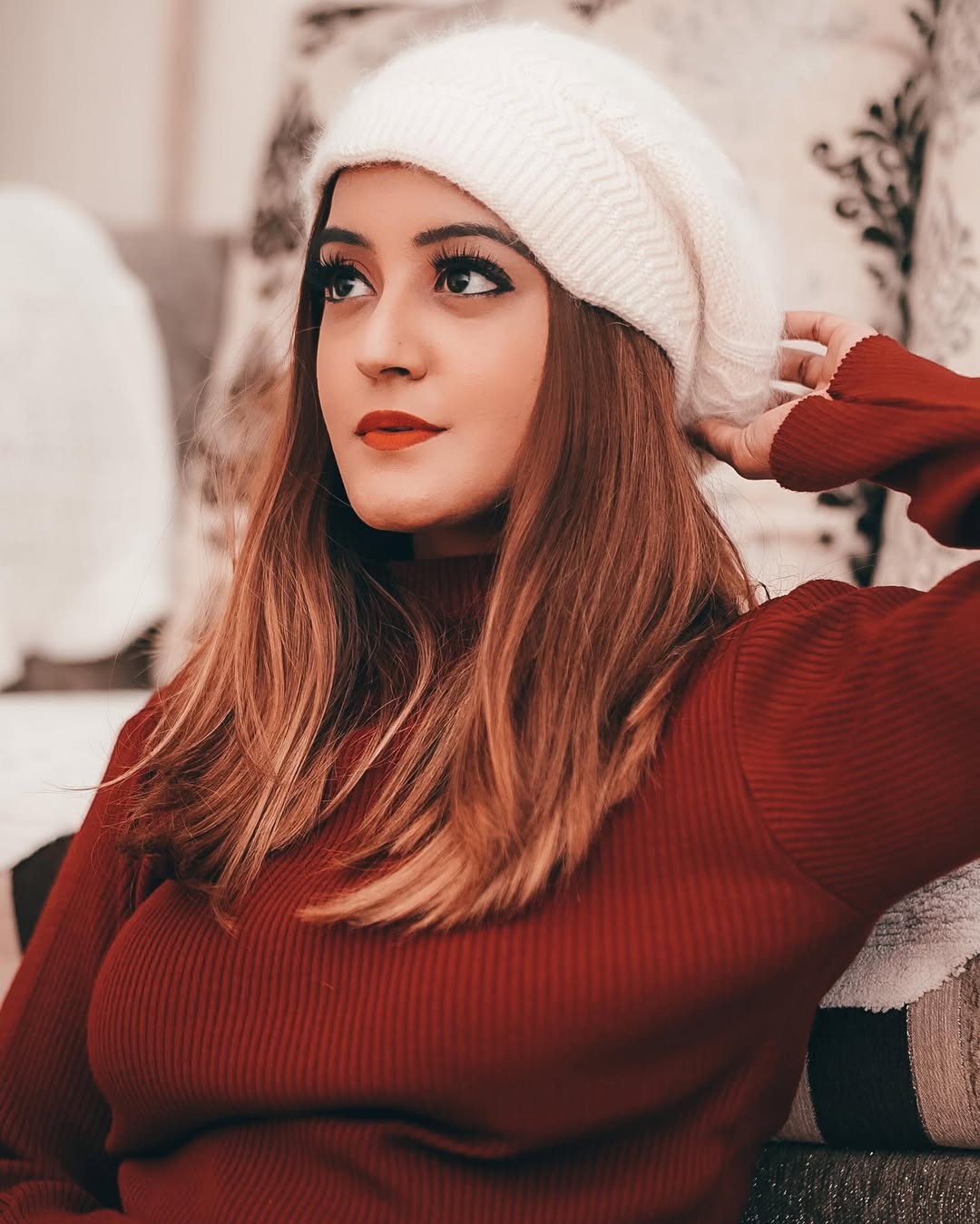 Cherry Red Sweater Outfit 17