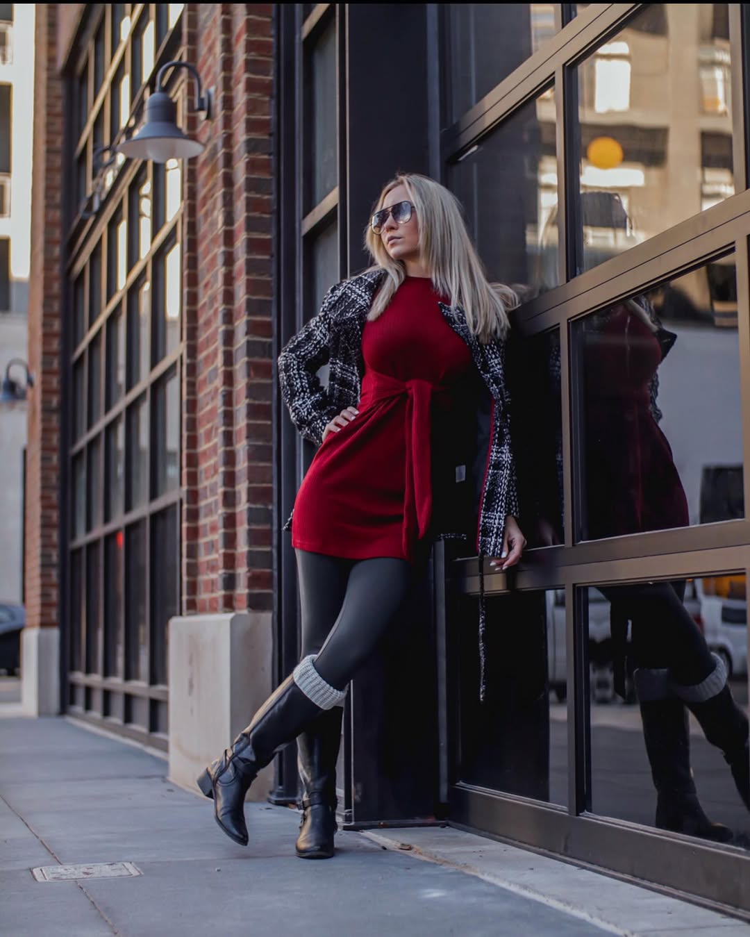 Cherry Red Sweater Outfit 18