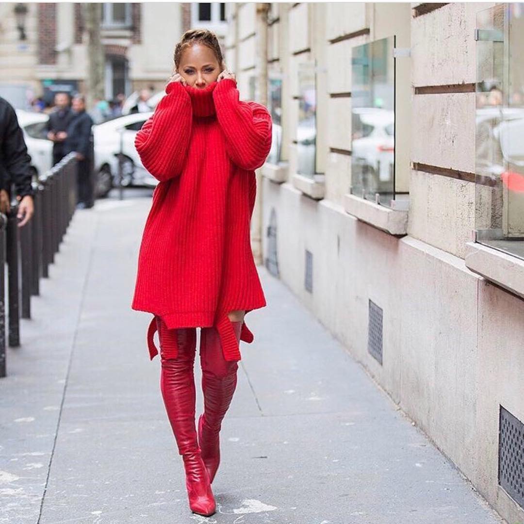 Cherry Red Sweater Outfit 24