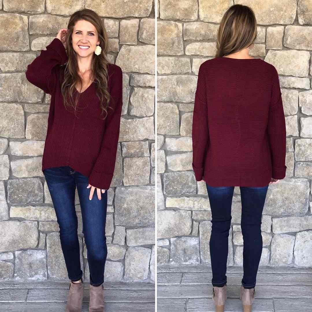 Cherry Red Sweater Outfit 4