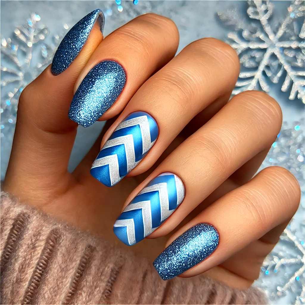 Chevron Stripes with Blue Glitter