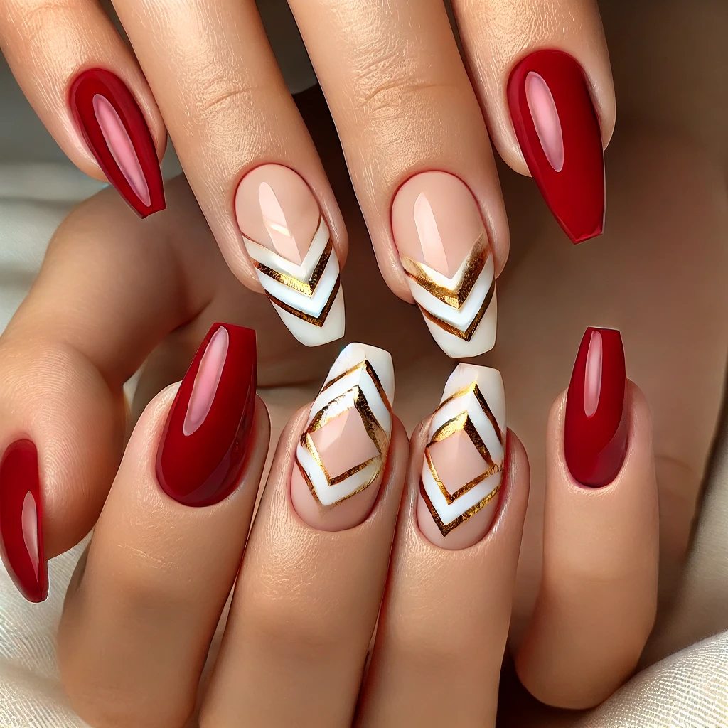 Chevron-Tipped Cherry Red Nails