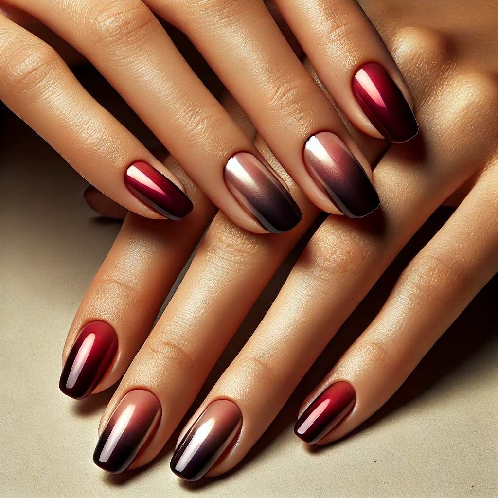 Chrome Gradient Cherry Red Nails