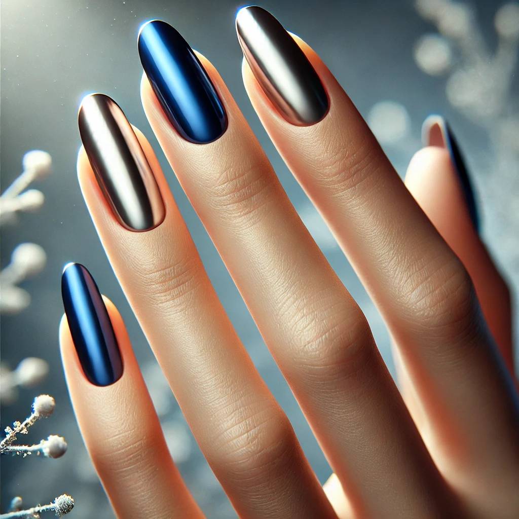 Chrome Gradient Royal Blue Nails