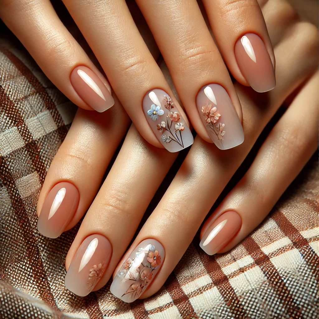 Clear Nails with Floral Accents