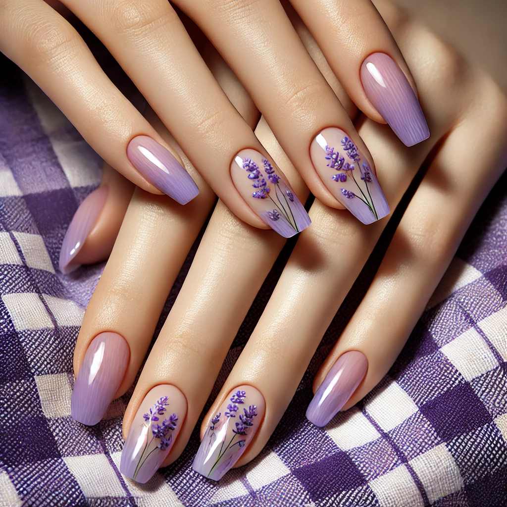 Clear Purple Nails with Delicate Floral Designs