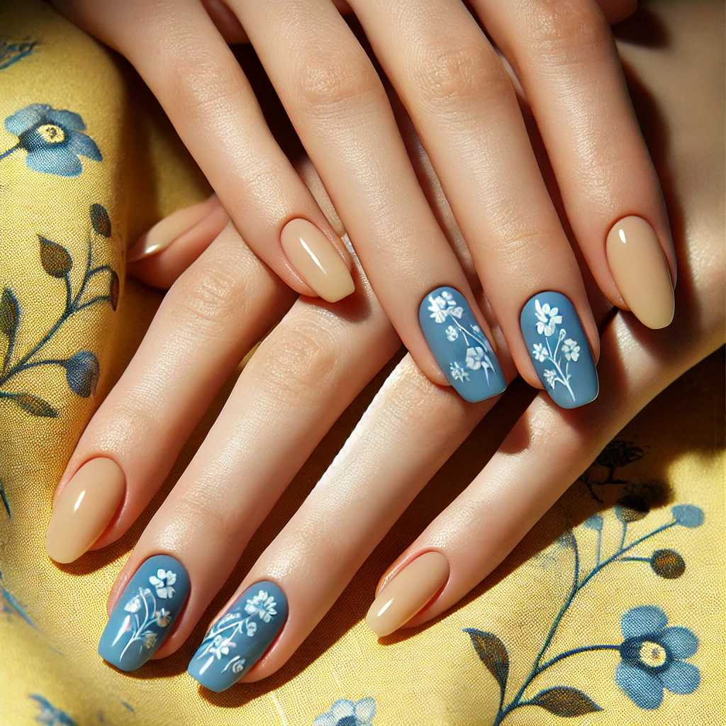 Dainty Floral and Vine Nail Art