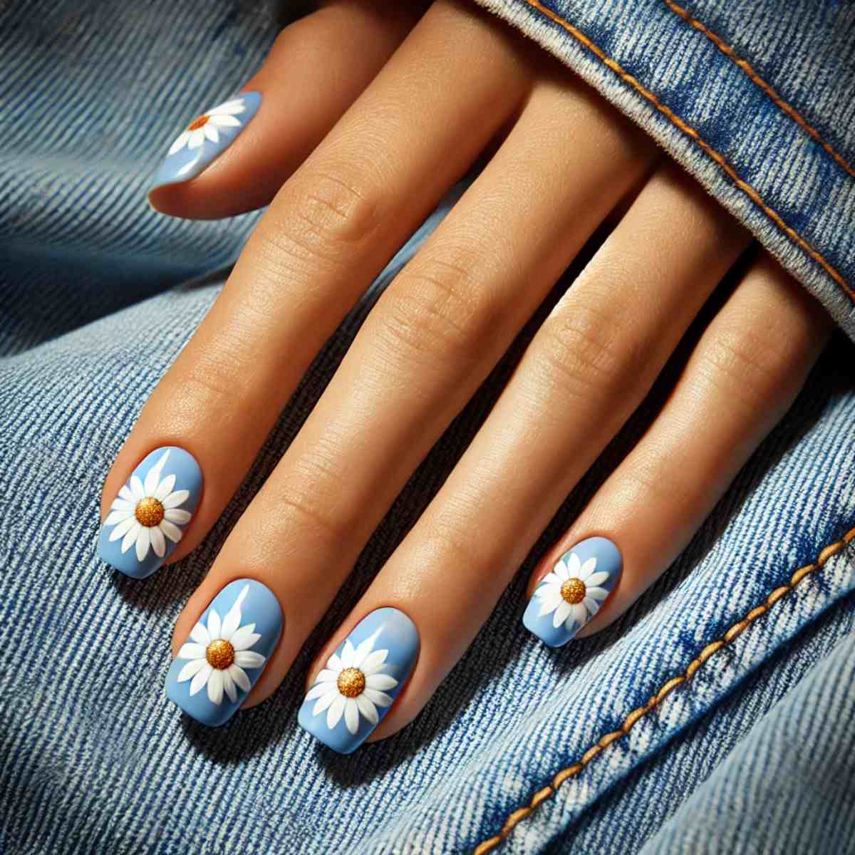 Daisy Nail Art with Gold Centers