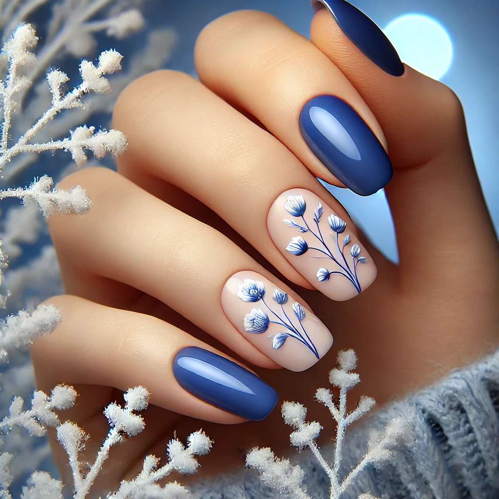 Floral Patterns on Royal Blue Nails