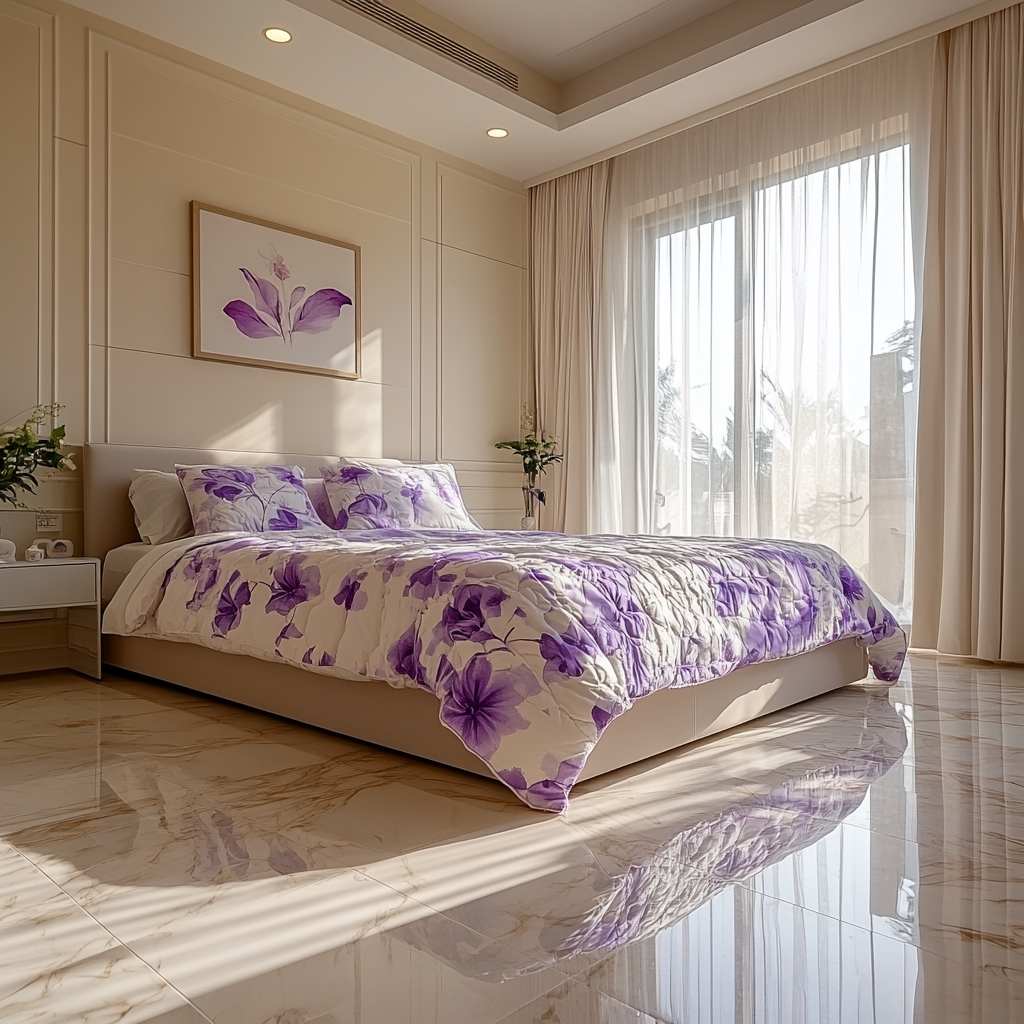 Floral Purple and White Comforter