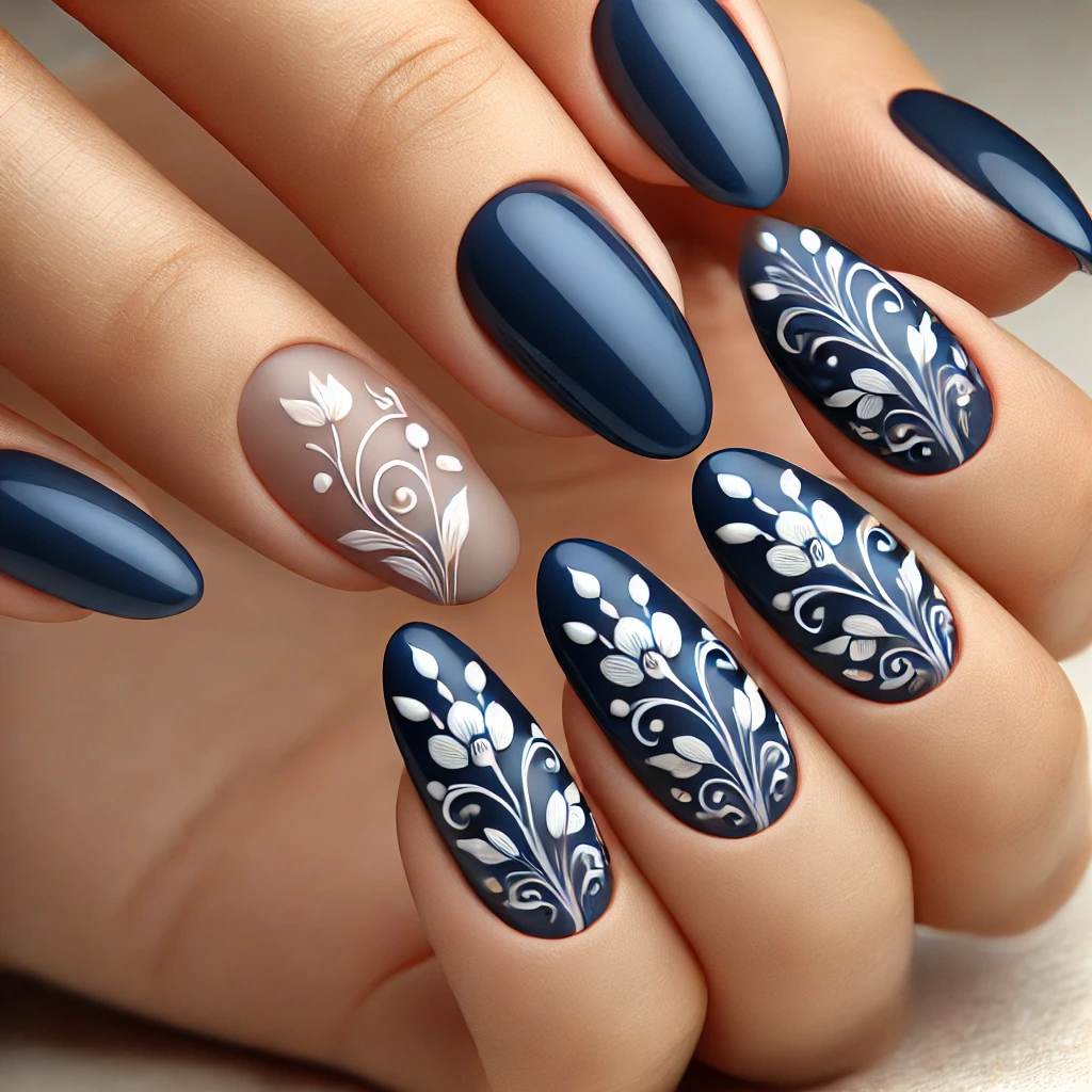 Floral Vine Detailing on Dark Blue