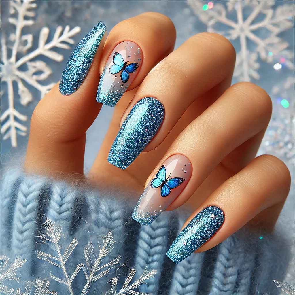 Foil Butterflies on Blue Glitter