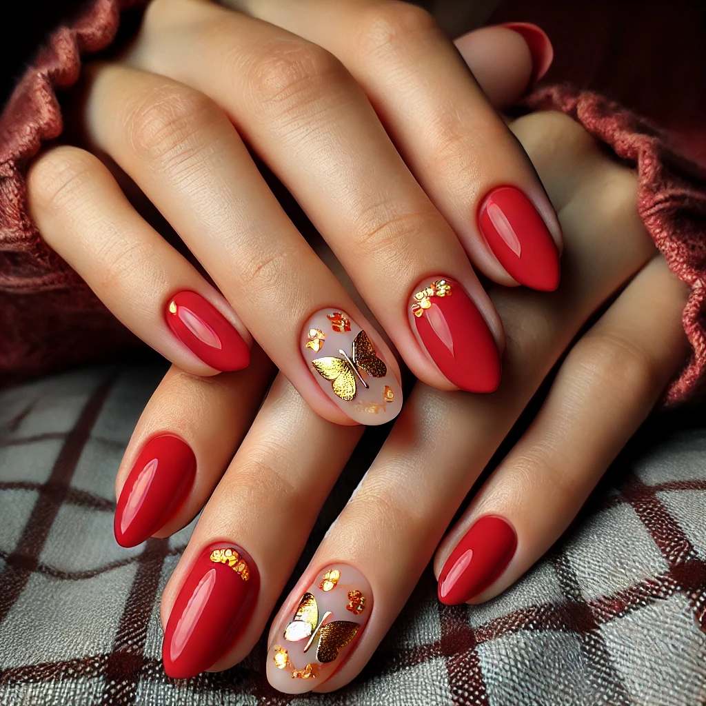 Foil Butterflies on Cherry Red