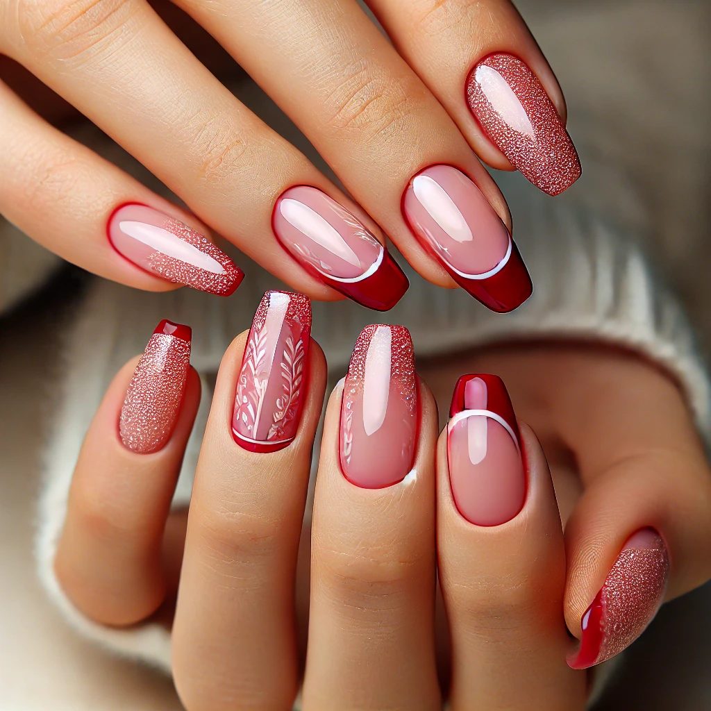 French-Tip Cherry Red Nails with a Twist