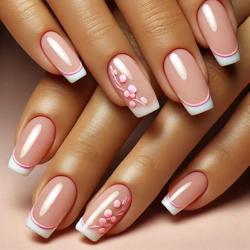 French Tips with Floral Twists